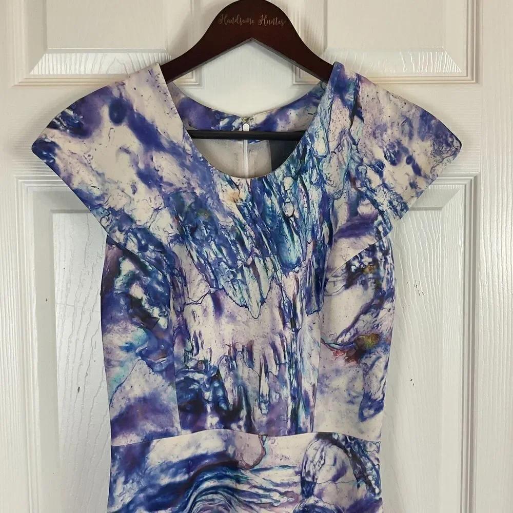 Gabriela Cadena Marbled Over Womens Dress Size 4 Cocktail Designer Cap Sleeve T1 - Picture 5 of 12